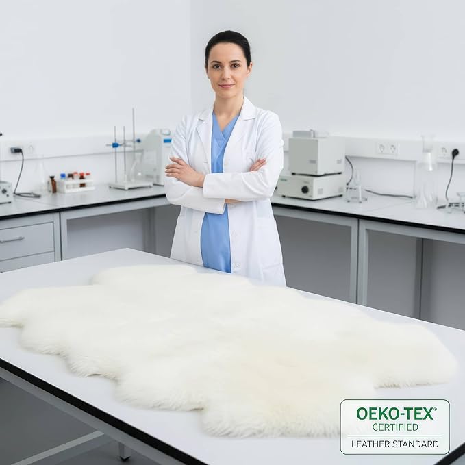 Premium Fluffy Sheepskin Rug - Four Pelt Fur Rugs for Living Room, Bedroom or Fireplace - Natural Sheep Skin, Shaggy - Irregular Shaped Genuine Fuzzy Feel - 4ft x 6ft