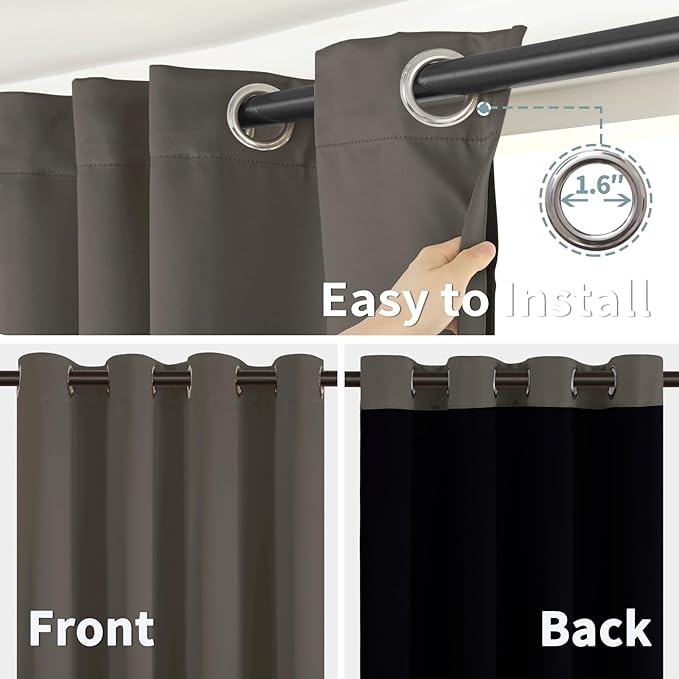 BGment Thermal Insulated 100% Blackout Curtains for Bedroom with Black Liner, Double Layer Full Room Darkening Noise Reducing Grommet Curtain (42 x 84 Inch, Grey, 2 Panels)