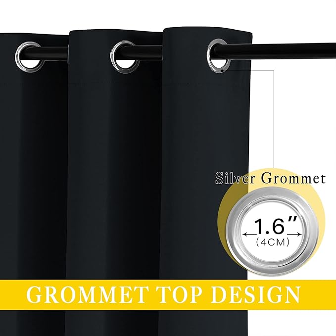 NICETOWN Blackout Curtain for Sliding Glass Door, Grommet Top Thermal Insulated Weighted Wide Drapes/Draperies for Bedroom/Living Room (Black, 80 by 95 inches, 1 Panel)