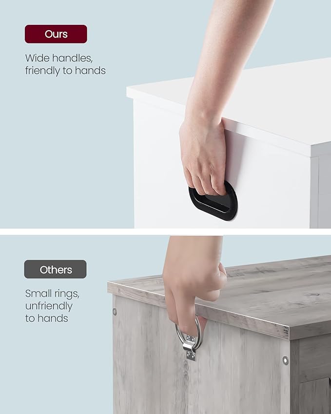 VASAGLE Storage Chest, Storage Bench with 2 Safety Hinges, Farmhouse Style, 15.7 x 31.5 x 18.1 Inches, for Entryway, Bedroom, Living Room, Cloud White ULSB063T14