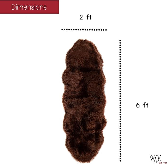 Silky Soft Faux Fur Rug, 2 ft. x 6 ft. Brown Fluffy Rug, Sheepskin Area Rug, Shaggy for Living Room, Bedroom, Kid's Room, or Nursery, Home Décor Accent, Machine Washable with Non-Slip Backing