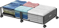 Under Bed Storage on Wheels, Upgraded 31.5 inch Large Rolling Under Bed Storage, Metal Foldable Underbed Drawers Organizer Tool-free Assembly Underbed Shoes Clothes Organize