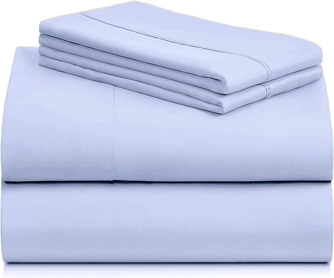 LuxClub 4 PC Sheet Set Bed Sheets Deep Pockets 16" Eco Friendly Wrinkle Free Cooling Machine Washable Hotel Bedding Silky Soft - Sky Blue King