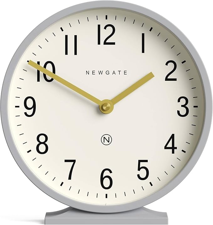 NEWGATE® Q Mantel Clock | Modern Classic Round Mantel Clock | Clockwork Gray | Contemporary Style for Mantel, Desk, Table, Shelf or Bedside