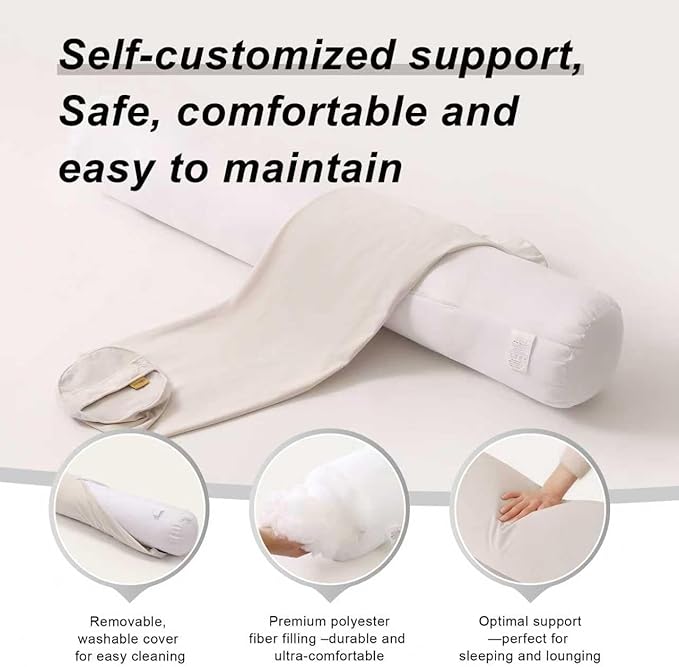 Body Pillow for Adults – Long Bolster Pillow for Bed, Round Cuddle Pillow, Full Support for Side Sleepers,39.37 x 7.87 Inches,Misty White