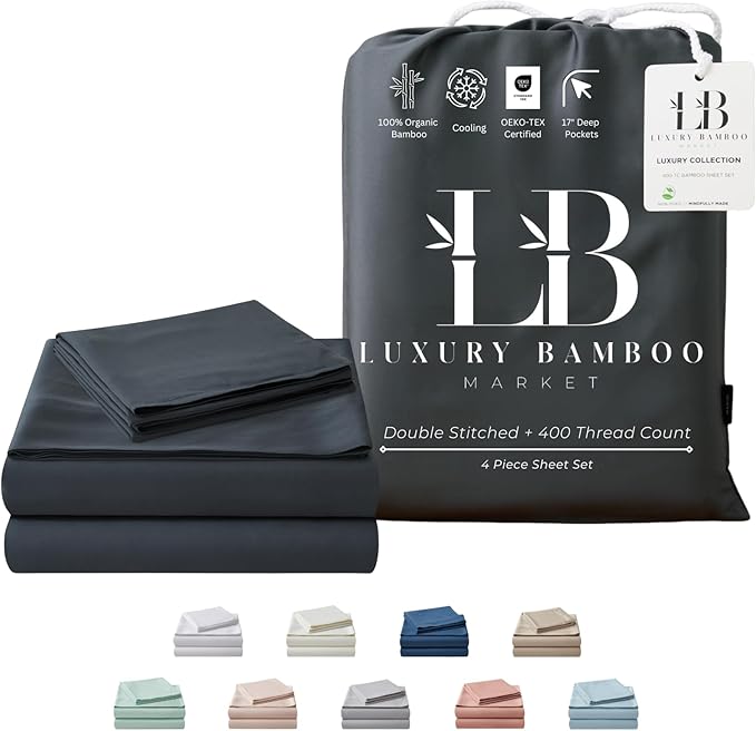 Full Size Sheet Set | 100% Viscose | Organically Grown | Ultra Soft | Cooling Sheets for Hot Sleepers | 17" Deep Pocket [Charcoal Grey]