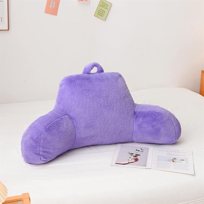 Holawakaka Reading Pillow for Sitting up in Bed Sofa Kids Teens, Backrest Pillow with Arms for Girls Women Petites Pregnancy, Back Support Cushion for Couch Floor Nursery Playroom (Lavender)