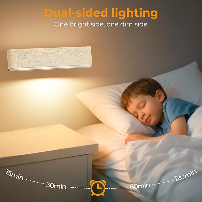 MOITA Magnetic Wireless Battery Operated Wall Sconce, Rechargeable Remote Control & Touch Control Wall Sconces Set of Two, 3-Color Temperatures LED Wall Lights, 360° Rotatable (Beech, 2-Pack)