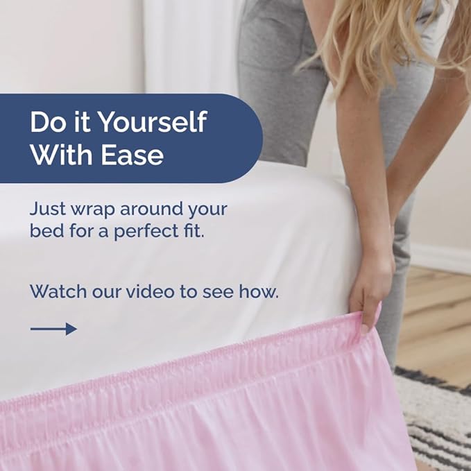Wrap Around Dust Ruffle Bed Skirt - Light Pink - Twin/Twin XL Size Beds with 15 Inch Drop - Elastic Strap - Adjustable Pleated Bedskirt with Brushed Fabric and Wrinkle Free - Women, Men, Kids & Teens