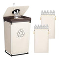 StorageWorks Recycling Bin with Lid, 29Gal Large Recycling Bin for Kitchen, Indoor Recycling Bins with 2 Reusable Washable Bags for Bottles and Cans, Steel Frame Fabric Sorter, 110L, Beige
