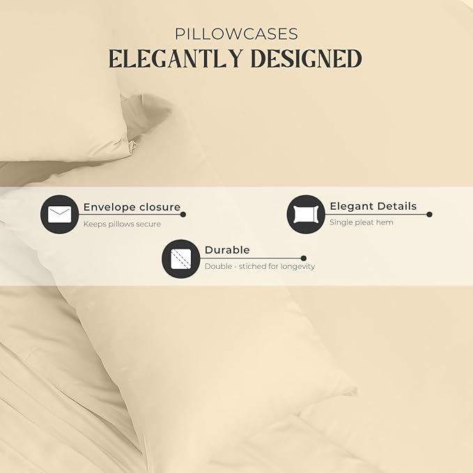 Mayfair Linen 100% Egyptian Cotton California King Sheets Set - 2000 Series Luxury Sheets Cal King Size Bed Set, Silky Soft & Cooling, 17" Extra Deep Pocket Hotel Collection Sheet (4 PC, Ivory)