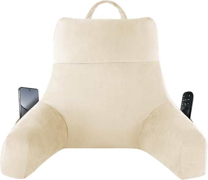 IPYNBAP Back Pillow for Bed Sitting up, Reading Pillow for Sitting in Bed Adult, Back Support Pillow, Memory Foam Sit up Lounge Backrest Pillow with Arms for TV, Couch, Chair, Dorm, 18 Inch, Beige