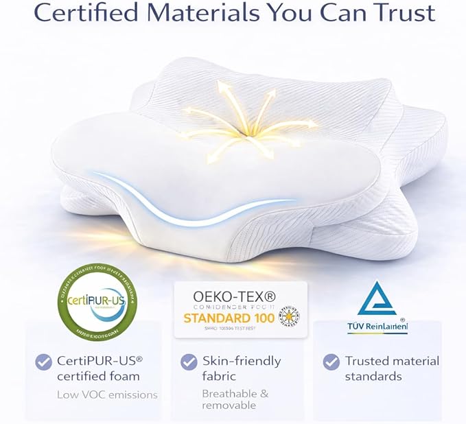 Butterfly Cervical Pillow for Side Sleepers, Dual Height Neck Support Pillow (4.7”/3.9”), Ergonomic Memory Foam Pillow for Shoulder Support, Washable Cove