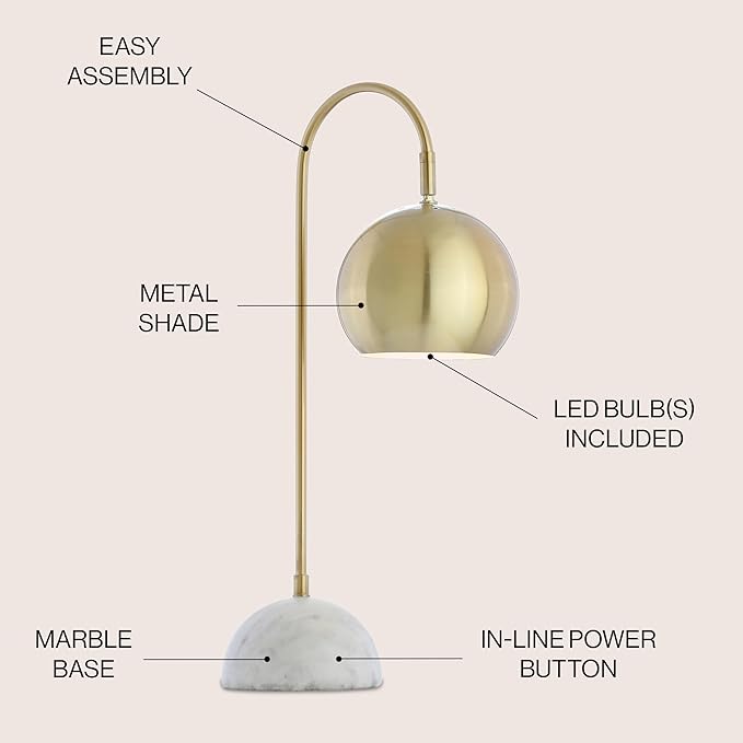 JONATHAN Y JYL6000A 23.5" Modern Brass and Marble Table Lamp, Contemporary Task Lamp for Office Desk, Bedside Nightstand Lamp for Bedroom, Living Room with Brass Gold Metal Shade, LED Bulb Included