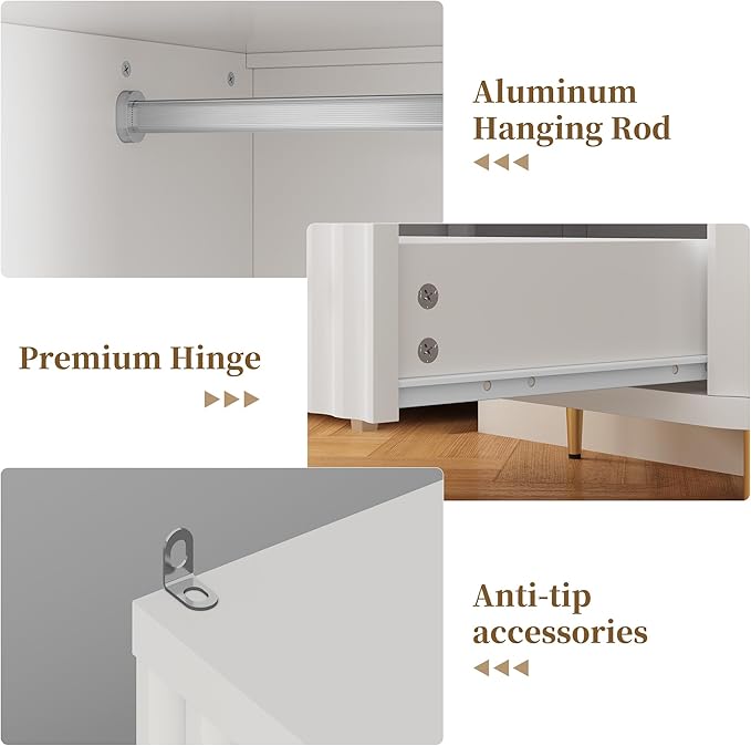 HLR 72" Modern Armoire Wardrobe Closet with Doors and Drawers, Bedroom Armoire Cabinet with Hanging Rod, Wooden Clothing Storage Cabinet Set of 2,White