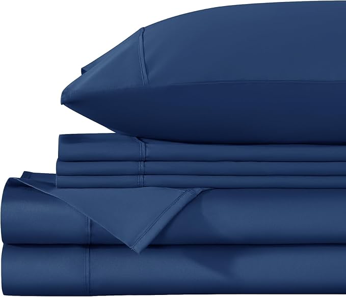 LBRO2M 1000 Thread Count 100% Egyptian Cotton Sheets Set 6 Piece Sets King Bed Sheet Deep Pocket Sheet Set 16" Soft Comfortable All Season (King, Navy Blue)