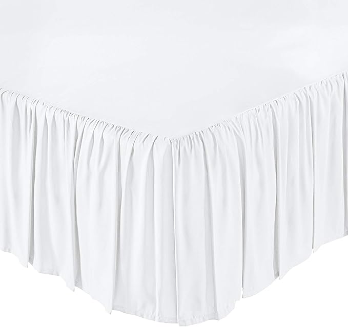 KRISHNA Ruffled Bed Skirt with Split Corners King, 100% Microfiber Hotel Quality, 10 Inch Drop Dust Ruffle Gathered Bedskirt with Platform, 78" x 80", White