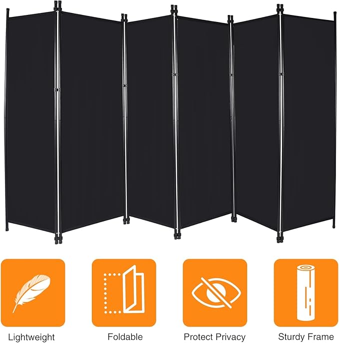 6 Panel Large Folding Room Divider, 10FT Wide Portable Privacy Screen Room, Partition Room Dividers for Bedroom Dining Room Office Restaurant Hospital, 120"x68", Black