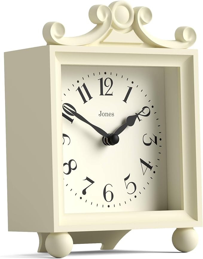 JONES CLOCKS® Parlour Mantel Clock | Classic Carriage Clock | Cream | Elegant Square Decorative case, Perfect for Mantel, Shelf, Table or Bedside