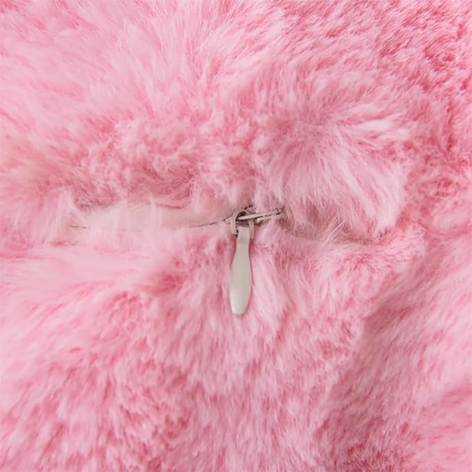 Holawakaka Large Faux Fur Bed Rest Pillow with Arms,Rabbit Fur Reading Pillows Perfect for Adults Men Women, Arm, Back, Pregnancy Lumbar & Head Neck Coccyx Lower Back Support Cushion (Pink)