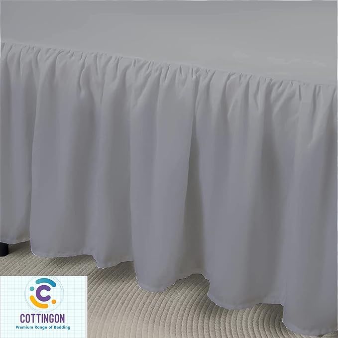 Ruffled Bed Skirt with Split Corners-Dust Ruffle - 21" Drop 100% Microfiber Soft,Sheen & Luxurious Look - Bed Skirts (Light Grey -King)