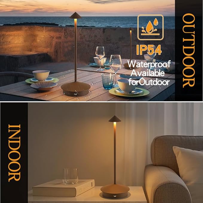 2 Pack LED Rechargeable Cordless Table Lamps,Portable Outdoor 5000mAh Battery Operated Table Light Touch Control 3 Color Dimmable Table Lamp for Patio/Cofee/Restaurant/Camping/Dining/Bedroom-Brown