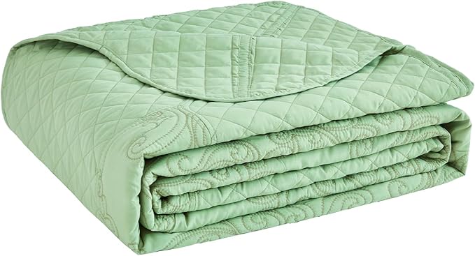 CHIXIN Bedspread Coverlet Set Queen Size - Lightweight Bedding Cover - Beautiful Stitching - 5 Piece Reversible Bedspread - Luxury Damask Paisley Pattern (Queen, Peak Green)