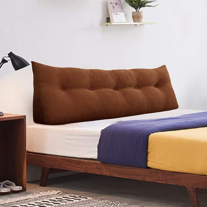 WOWMAX 100% Cotton Corduroy Headboard Pillow – Queen Size Back Support Reading Wedge for Bed & Daybed, Plush Handmade Bolster Cushion with Removable Cover, Cozy Bed Rest Pillow, Coffee