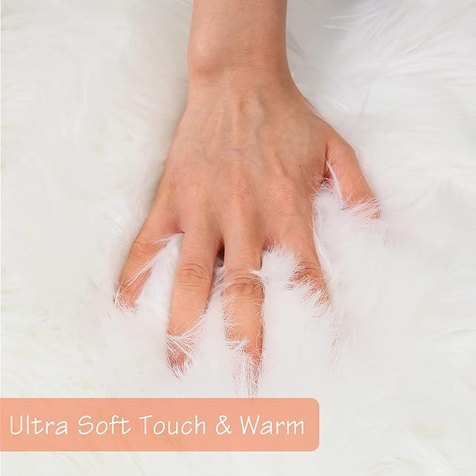 duduta White Faux Sheepskin Runner Rugs 2x6 ft, Fluffy Shag Bedroom Rug Fur Sofa Couch Covers Washable