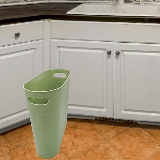 ROYFACC Small Trash Can Plastic Bathroom Wastebasket 3.2 Gallon Slim Garbage Container Bin with Handle for Home Kitchen Bathroom Bedroom Office, 2 Pack (Green)