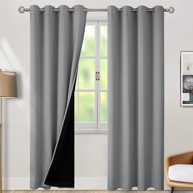 BGment Dove Grey Blackout Curtains for Bedroom Window 84 Inch Length 2 Panels Set, 100% Light Blocking Thermal Insulated Grommet Drapes for Living Room Darkening with Black Liner, 52 Inch Wide Each