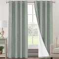 PrinceDeco 100% Blackout Curtains for Bedroom Linen Blackout Curtains 84 Inches Long Anti-Rust Grommet Room Darkening Curtains & Drapes Energy Saving with White Liner, 2 Panels, Green Bay
