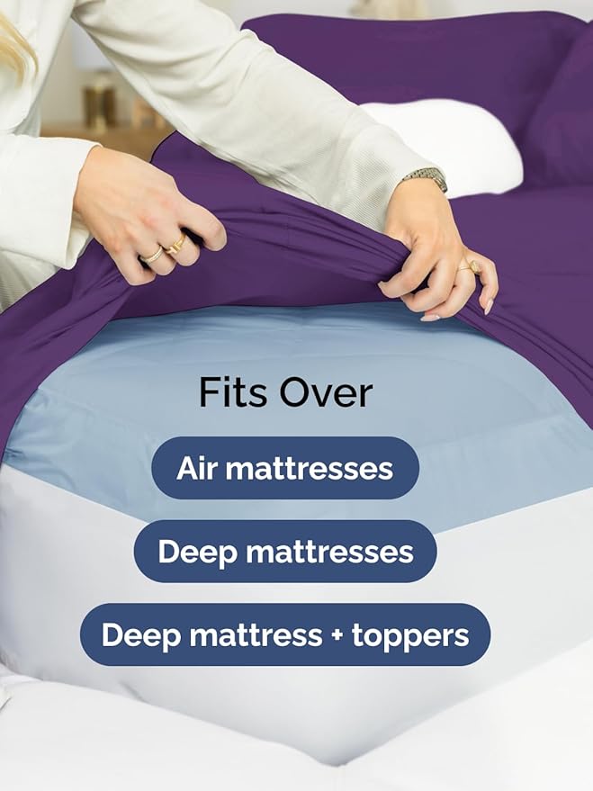 Extra Deep Full Sheet Set - 6 Piece Breathable and Cooling Sheets - Hotel Luxury Bed Sheets Set - Easy & Secure Fit - Soft, Wrinkle Free and Comfy Sheets Set - Purple Sheet Set with Extra Deep Pockets