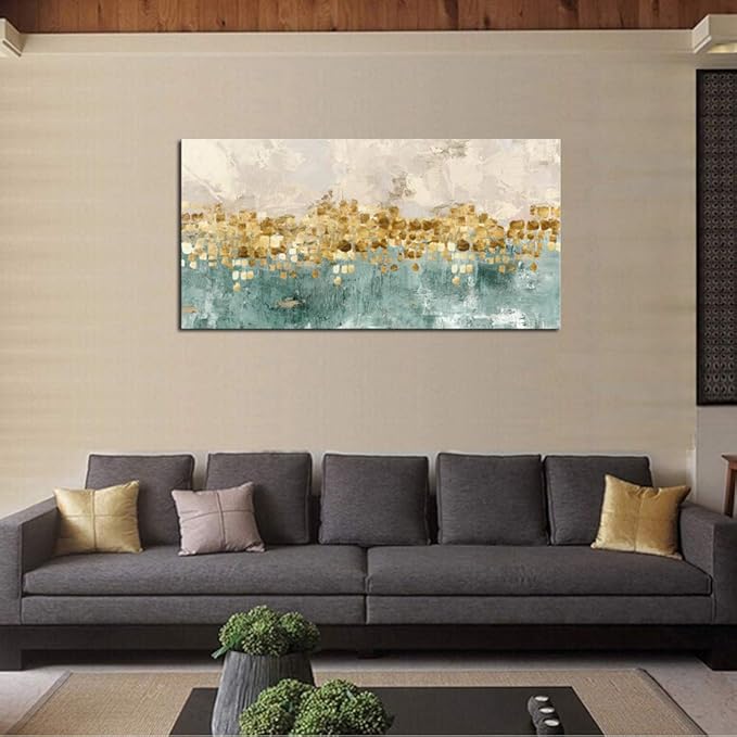 DZL Art A74650 brown And blue Abstract Painting Modern Decor Wall Art Tan color Canvas Gray Painting Contemporary Decor Abstract Canvas Living Room Art