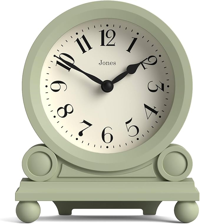 JONES CLOCKS® Maida Vale Mantel Clock | Small Traditional Desk Clock | Sage Green | Pretty & Charming Ideal for Mantelpiece, Bookshelf or Bedside