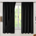 BGment Thermal Insulated 100% Blackout Curtains for Bedroom with Black Liner, Double Layer Full Room Darkening Noise Reducing Rod Pocket Curtain (42 x 63 Inch, Black, 2 Panels)