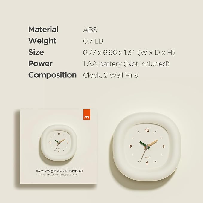mooas Cute Mini Analog Marshmallow Clock 6.9 Inch Aesthetic Small Silent Bedside Desk Clock Battery Operated Non-Ticking Shelf Clocks for Décor Livingroom Bedroom Kitchen Desktop Gift Clock(Yellow)