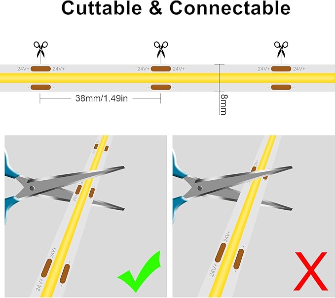 COB LED Strip, White LED Strip Lights 32.8ft, Neutral White 4000K LED Light Dimmable LED Strip, CRI92+, 8mm Width, 24V Flexible COB LED Tape Light for TV, Bedroom, Kitchen Cabinet, Closet.