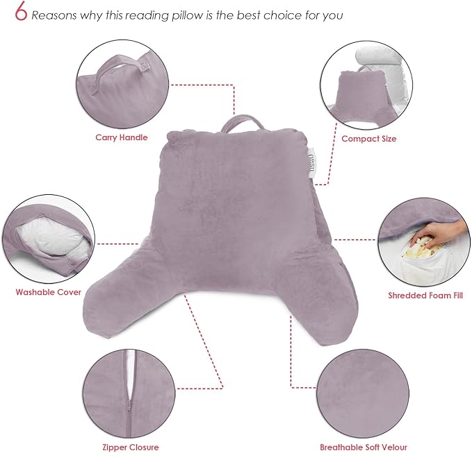 Nestl Reading Pillow for Kids & Teens with Shredded Memory Foam, Backrest Pillows for Reading, Watching, and Gaming, Use on the Couch, Bed, or Floor Adjustable Support with Washable Cover Dusty Purple