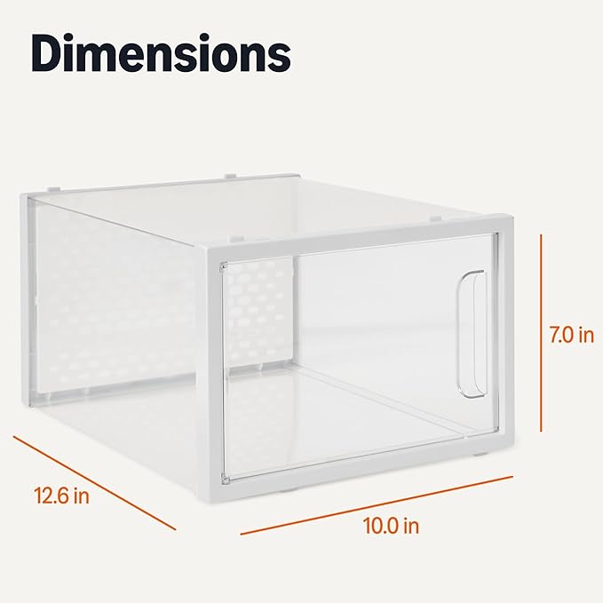 Amazon Basics Stackable and Foldable Clear Shoe Storage Organizer Box, Large, Pack of 12