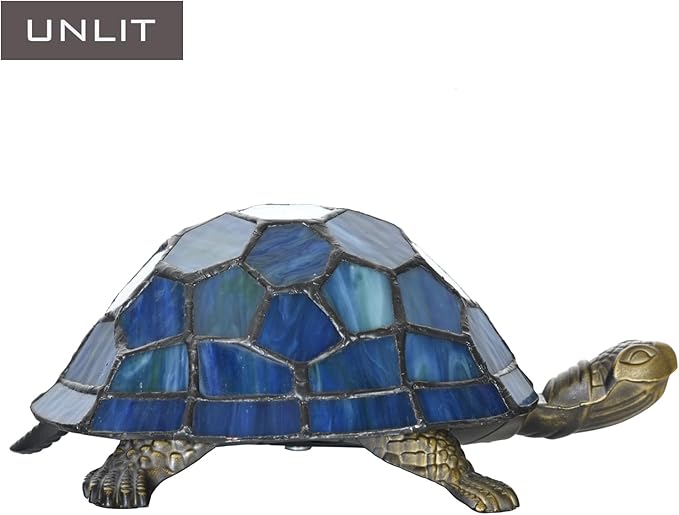 A0020 Turtle Tiffany Style Accent Table Lamp Handmade Stained Glass Animal Night Light for Bedside Livingroom Bedroom Home Decoration (Blue Turtle)
