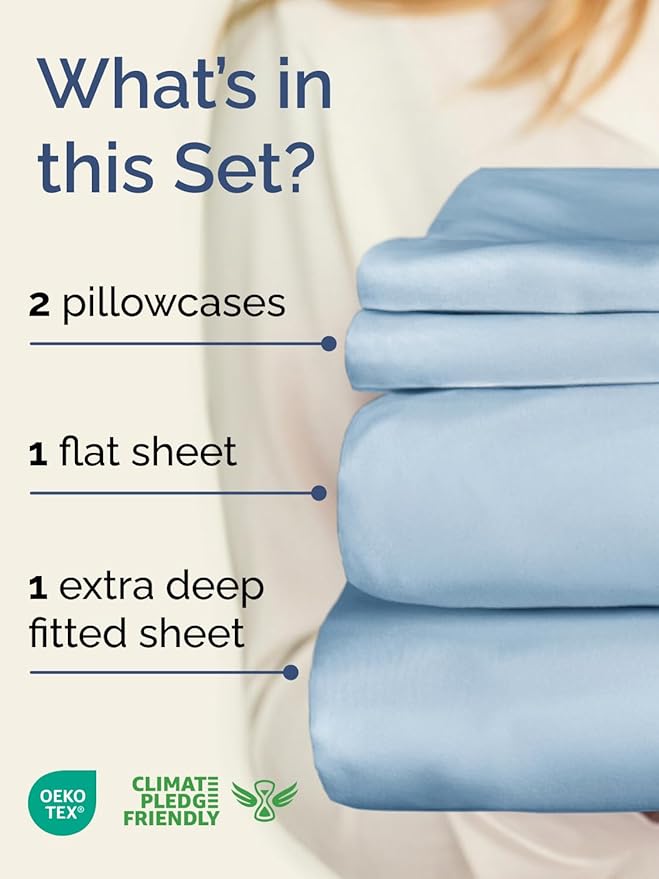 Extra Deep Twin XL Sheet Set - 4 Piece Breathable & Cooling Sheets - Hotel Luxury Bed Sheets Set - Easy & Secure Fit - Soft, Wrinkle Free & Comfy Sheets Set - Sky Blue Sheet Set w/Extra Deep Pockets