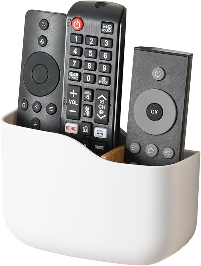 LINFIDITE TV Remote Holder Wall Mount Remote Control Holder for Bed Universal Bedside Wall Remote Holder Caddy Organizer Hole-Free Remote Control Holder (For 2 Or 3 Remote Controls–White–Quantity1