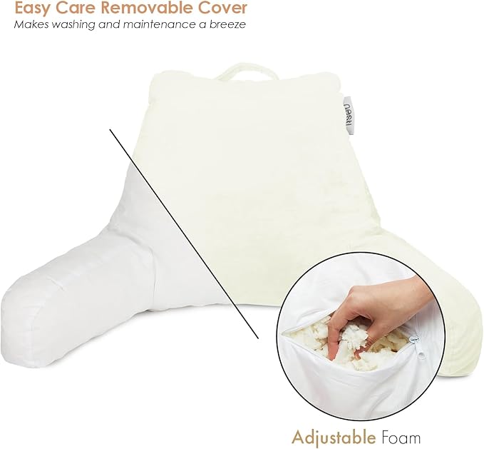 Nestl Reading Pillow for Kids & Teens with Shredded Memory Foam, Backrest Pillows for Reading, Watching, and Gaming, Use on The Couch, Bed, or Floor, Adjustable Support with Washable Cover Off White