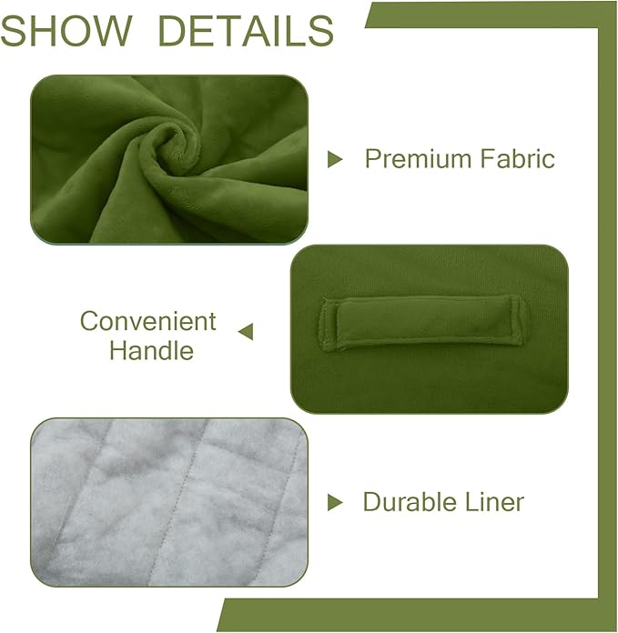 MeMoreCool Square Pouf Ottoman – Stuffed Foam Footrest for Living Room, Green Soft Velvet Texture | Portable Handle | Machine Washable Cover | Compact & Cozy Floor Seat