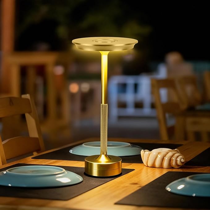 2 Pack Cordless Table Lamp Rechargeable, Portable Battery Powered USB Desk Lamp, 3 Color Dimming LED Table Light with Touch Control, for Bedroom/Restaurant/Office/Outdoor(Gold)