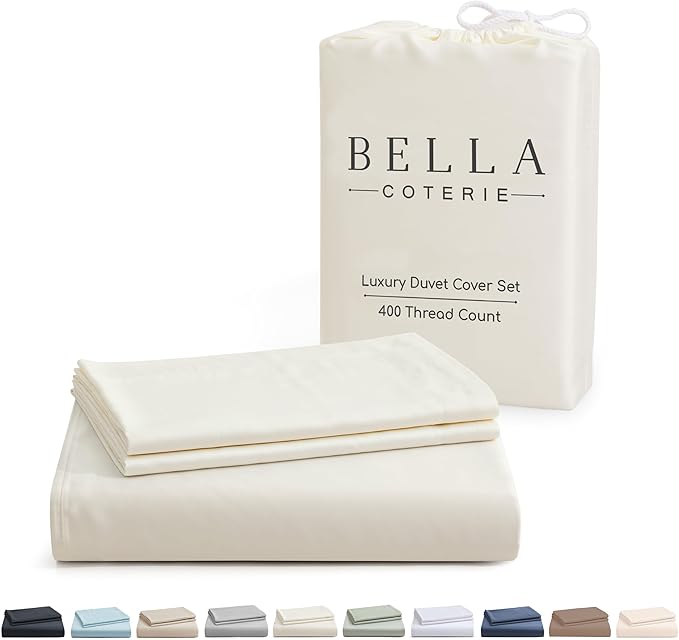 Bella Coterie Luxury Bamboo Viscose King Size Duvet Cover Set | 100% Organically Grown | Corner Ties | Ultra Soft | Cooling | Two Pillow Shams | 106 x 94 | No Insert [Ivory]