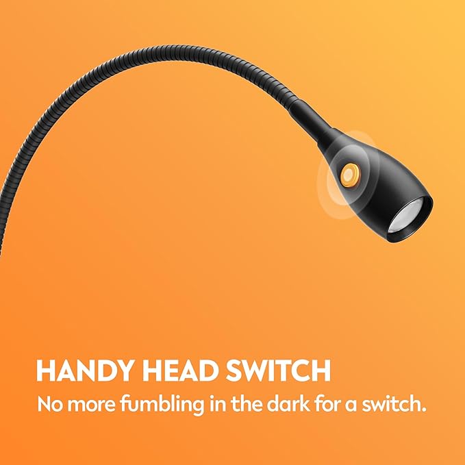 acegoo Minimalist Reading Light for Bed Headboard Dimmable Book Light Clip on Lamp with USB-C Adapter, Flexible Neck & Handy Lamp Head Switch, CRI 95+