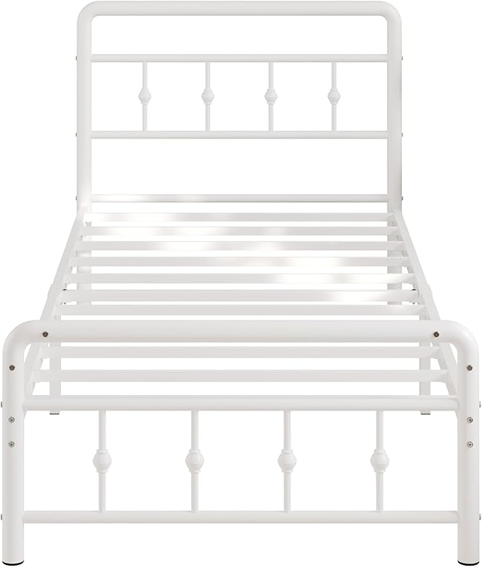 12 Inch Twin Bed Frames with Headboard and Footboard, Heavy Duty Twin Metal Mattress Foundation No Box Spring Needed, Noise Free, Easy Assembly, White
