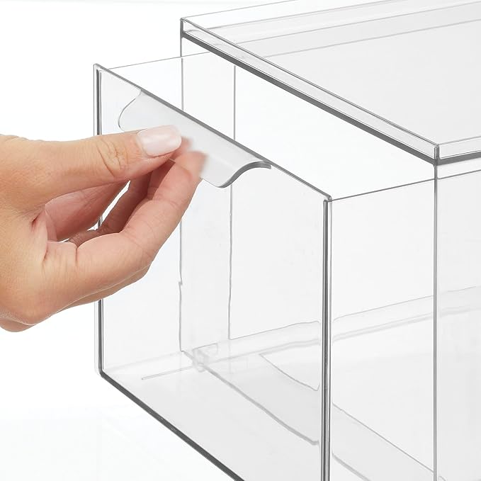 mDesign Plastic Stackable Bathroom Storage with Pull Out Bin Organizer Drawer for Cabinet, Vanity, Shelf, Cupboard, Cabinet, or Closet Organization - Lumiere Collection - 4 Pack - Clear